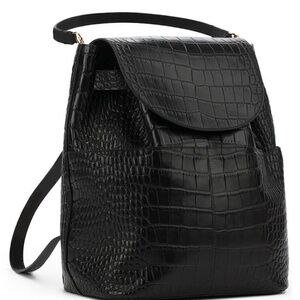 Cuyana Black Croc Embossed Leather Convertible Backpack / Shoulder Bag